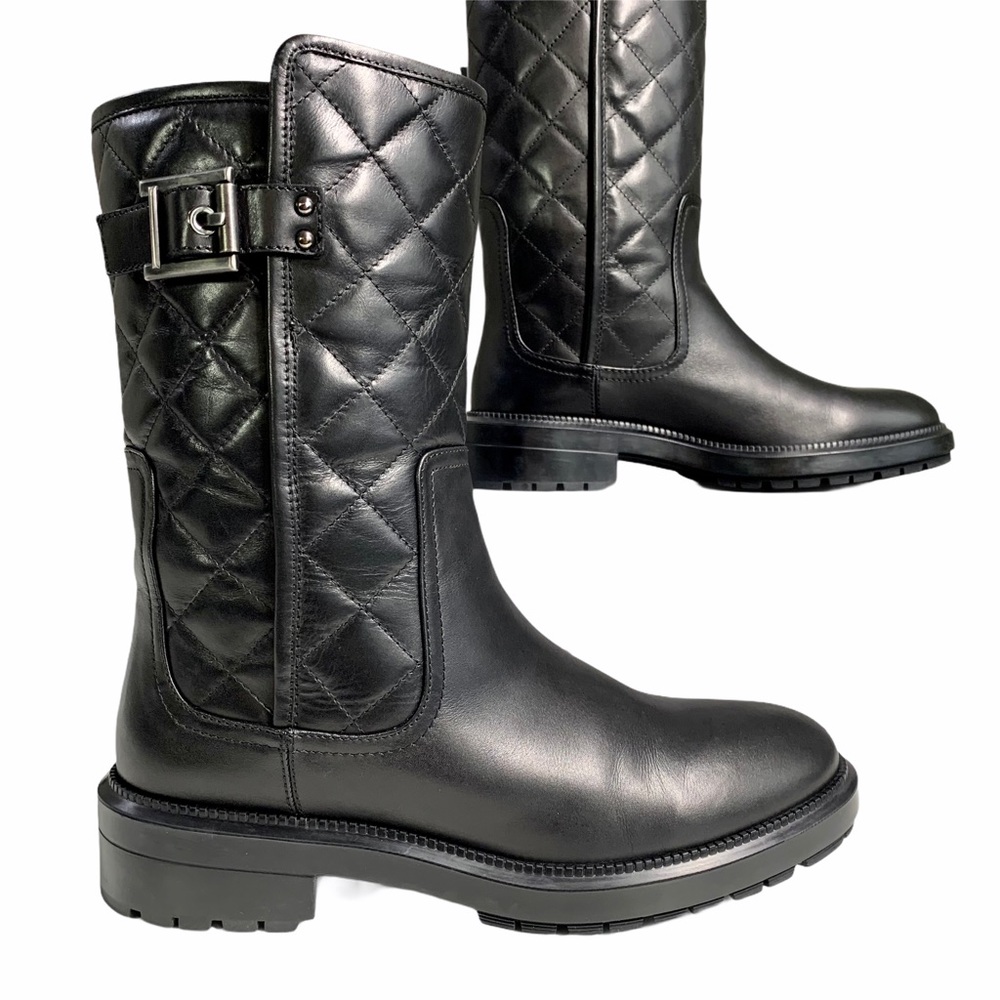 Aquatalia Quilted Leather Motorcycle Boots - Picture 2 of 16